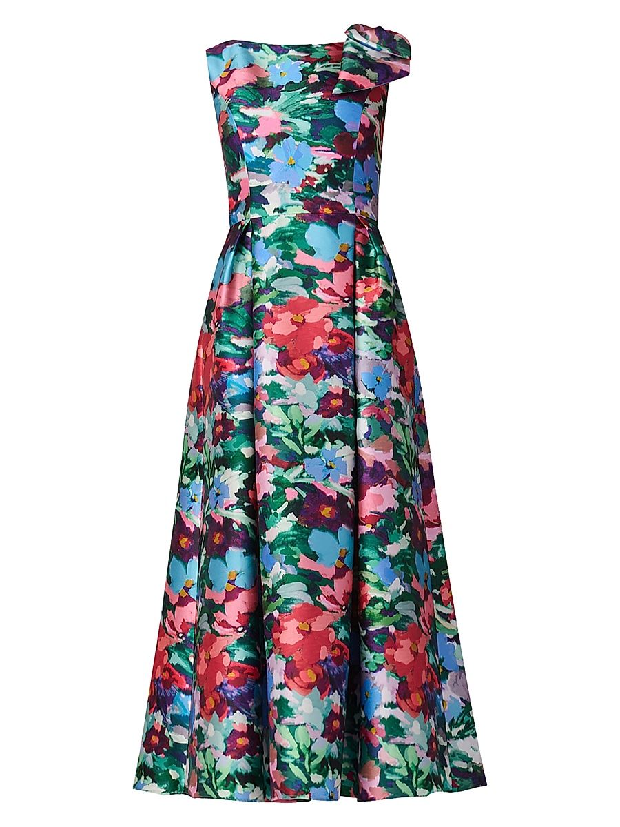 Shoshanna Women's Eleanor Pleated Floral Midi-Dress - Navy Multi - Size 12