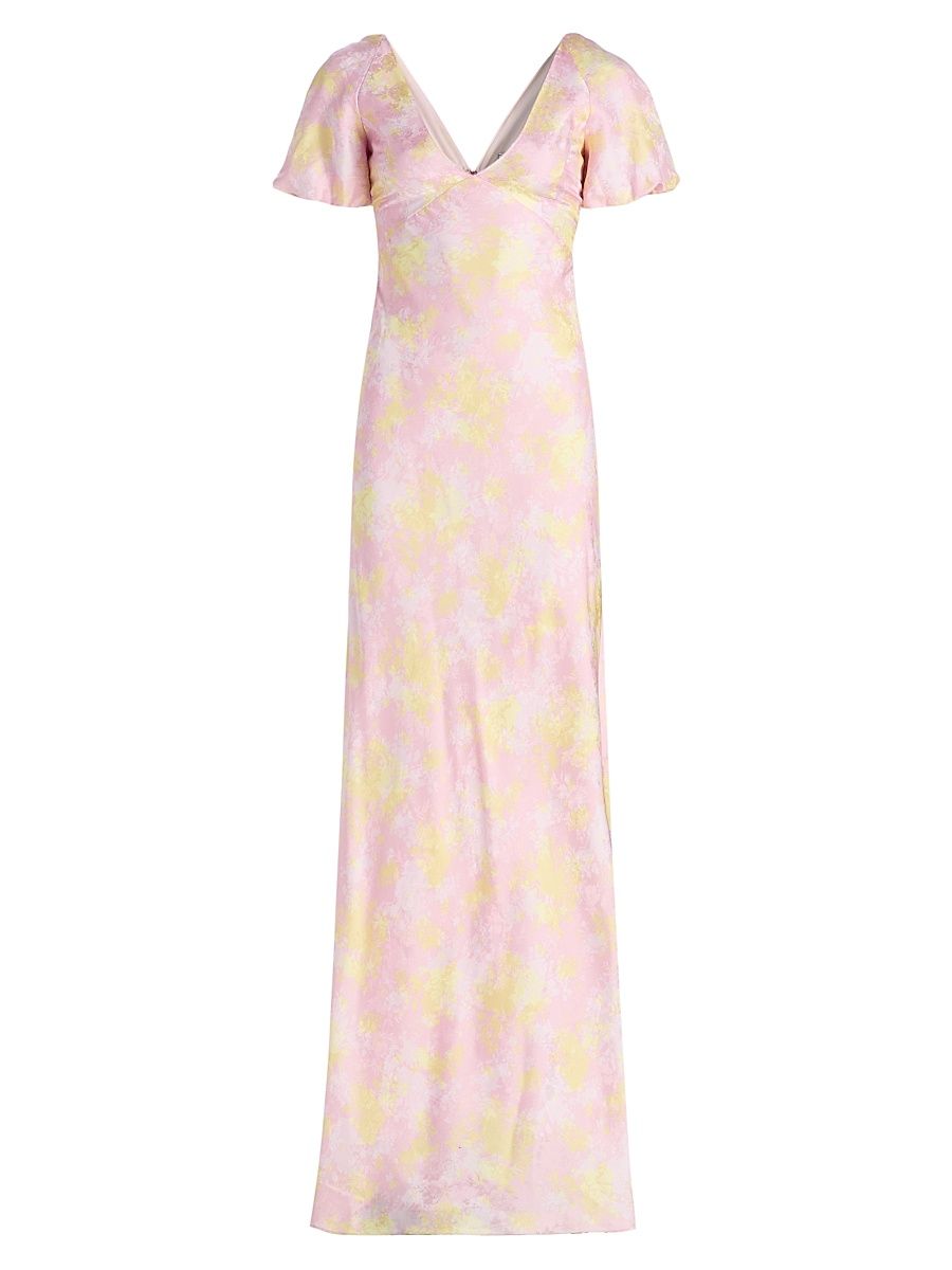 Women's Lilou Flora Silk Satin Column Gown - Pink And Yellow Floral - Size 6