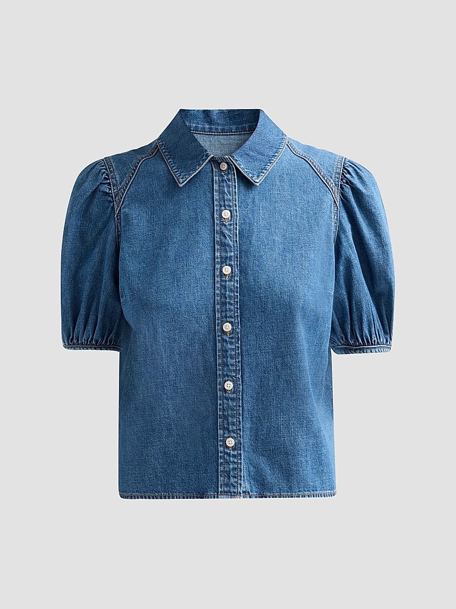Women's Leandor Denim Puff-Sleeve Top - Bandit Light - Size 12
