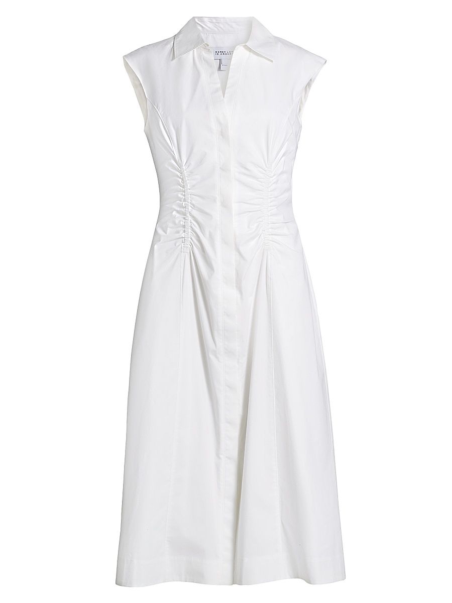 Women's Poplin Ruched Midi-Shirtdress - Soft White - Size 10