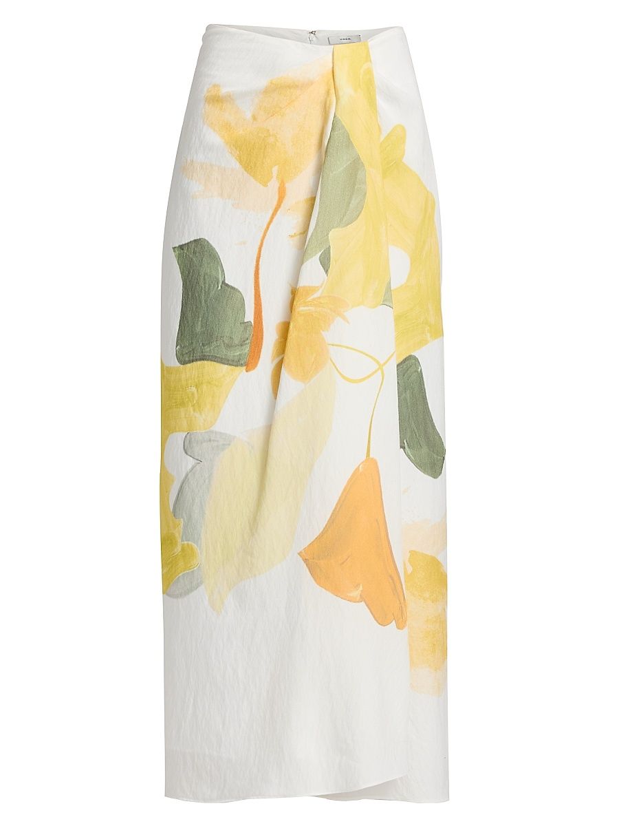 Women's Painted Abstract Draped Midi Skirt - Off White Sun - Size 8