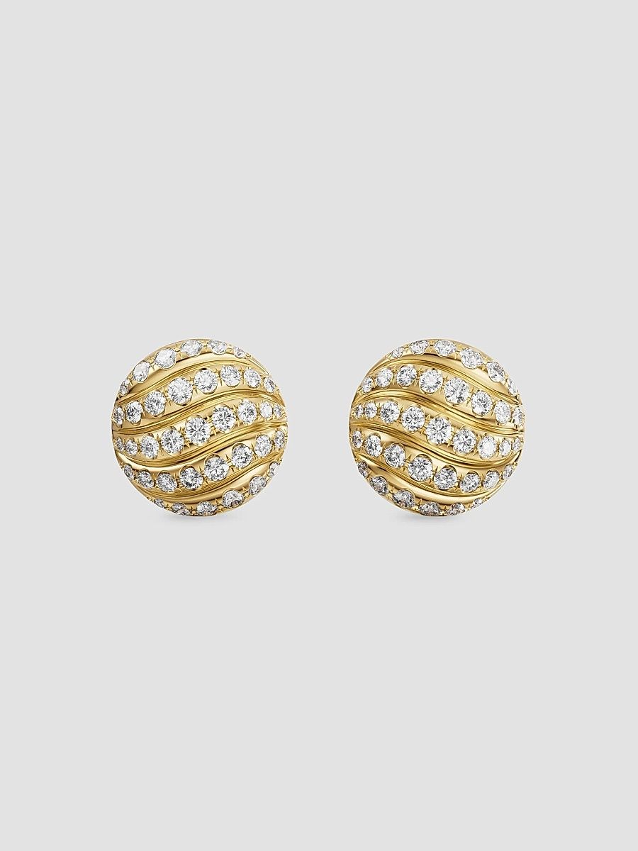 Women's Sculpted Cable Stud Earrings in 18K Yellow Gold with Diamonds, 9MM - Gold