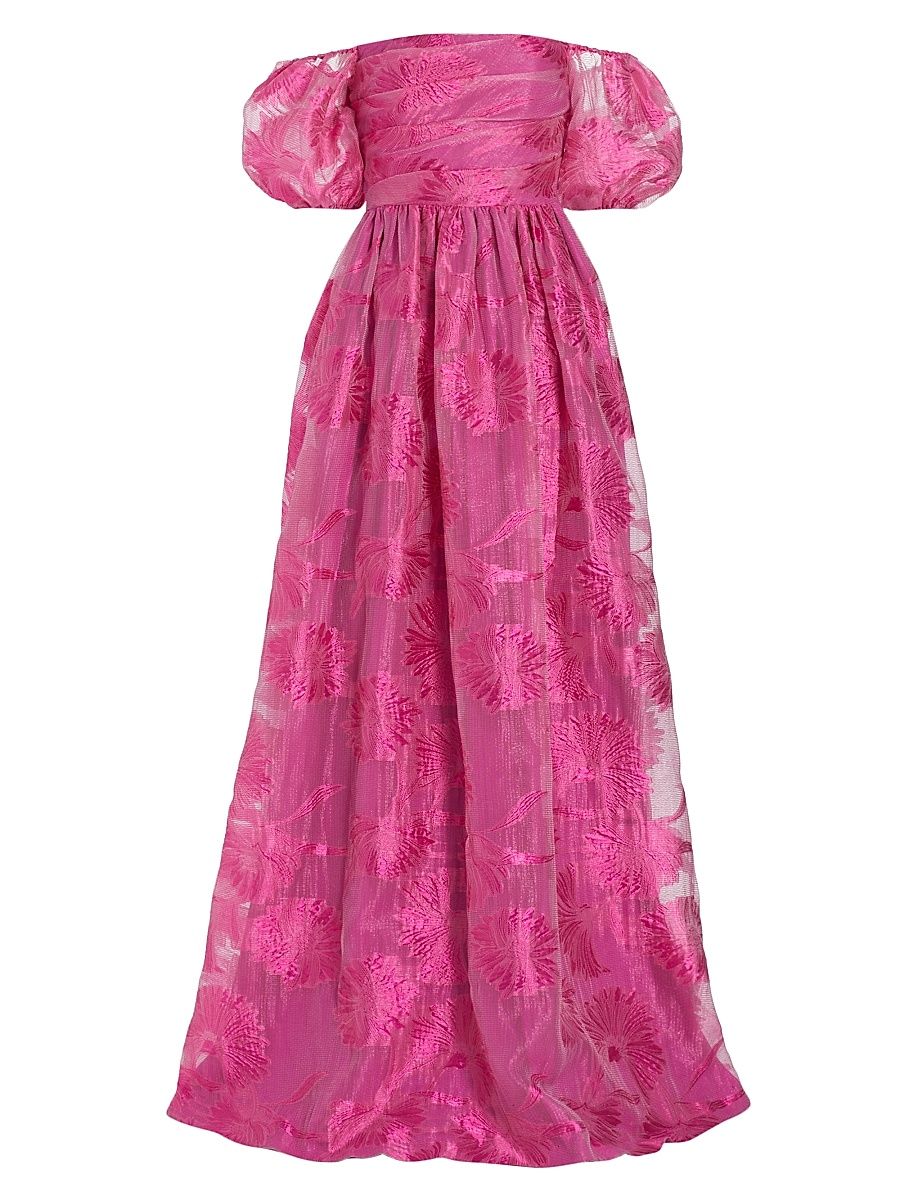Women's Organza Jacquard Off-The-Shoulder Gown - Pink Sapphire - Size 6