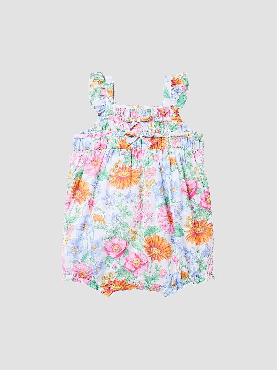 Baby Girl's Floral Bow Romper - Multi Color - Size Newborn