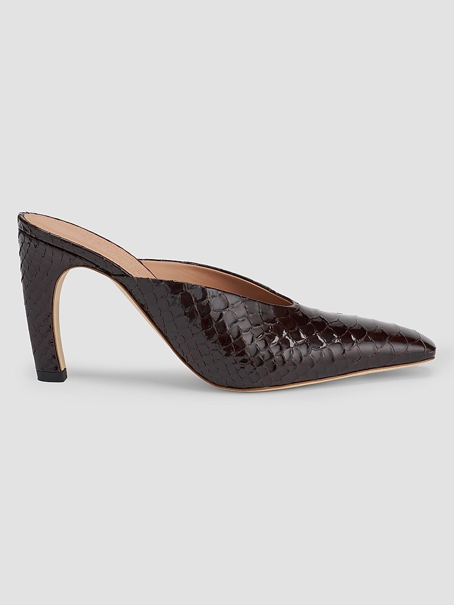 Women's Rowe 90MM Croc-Embossed Leather Mules - Dark Brown - Size 6