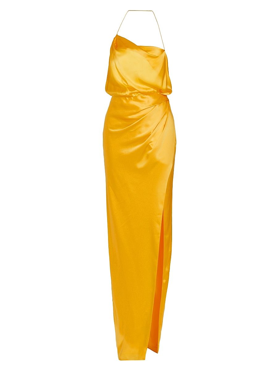 Women's Halter Cowlneck Silk Gown - Canary - Size 10
