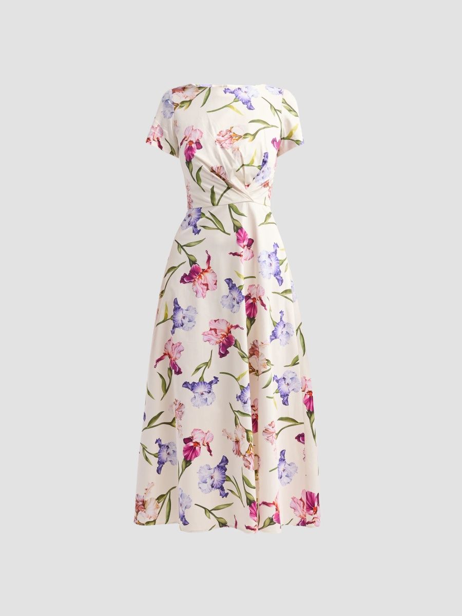 Oscar de la Renta Women's Iris Flowers Poplin Day Dress - Ivory Multi - Size 16