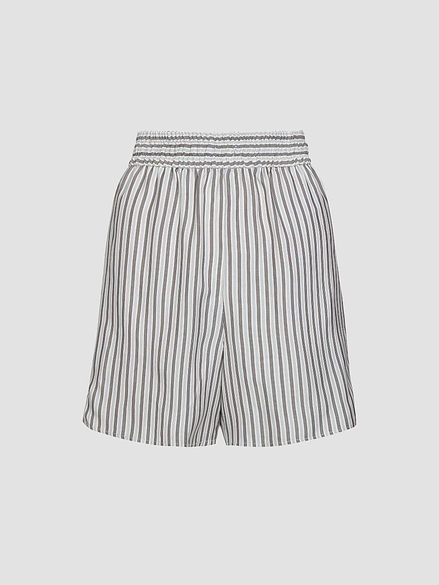 Women's His Trunks Striped Silk Shorts - Ivory Turkish Coffee - Size Large