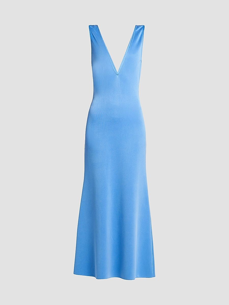 Women's Satin Plunge V-Neck Midi Dress - Porcelain Blue - Size 10