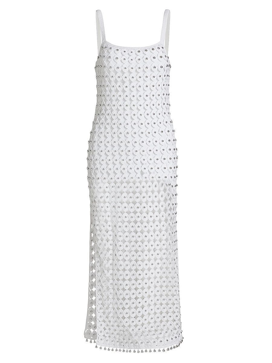 Women's Clementine Crochet Beaded Midi-Dress - Optic Silver - Size XL