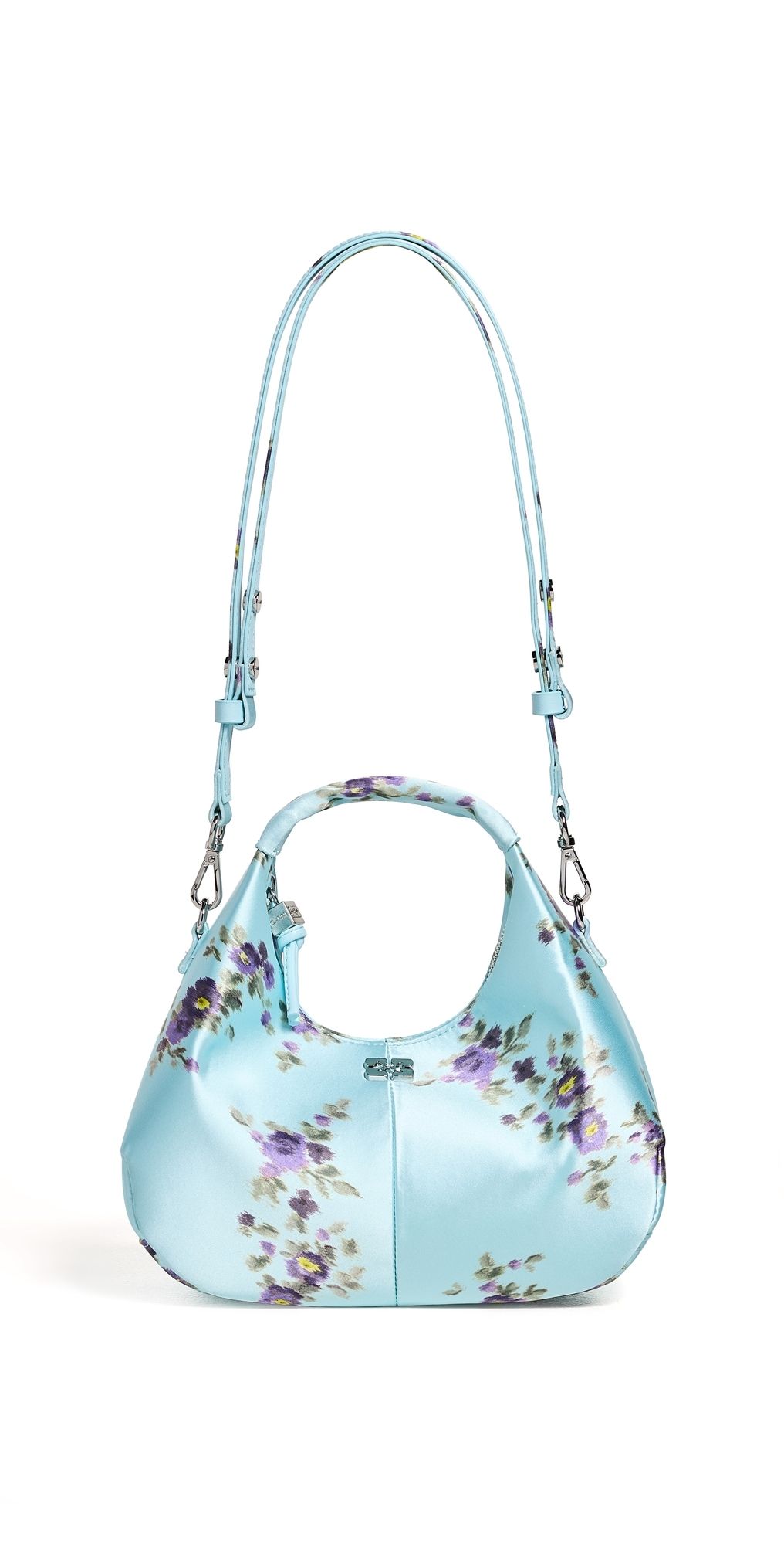 GANNI Hobo Mini Printed Satin Bag Iced Aqua One Size
