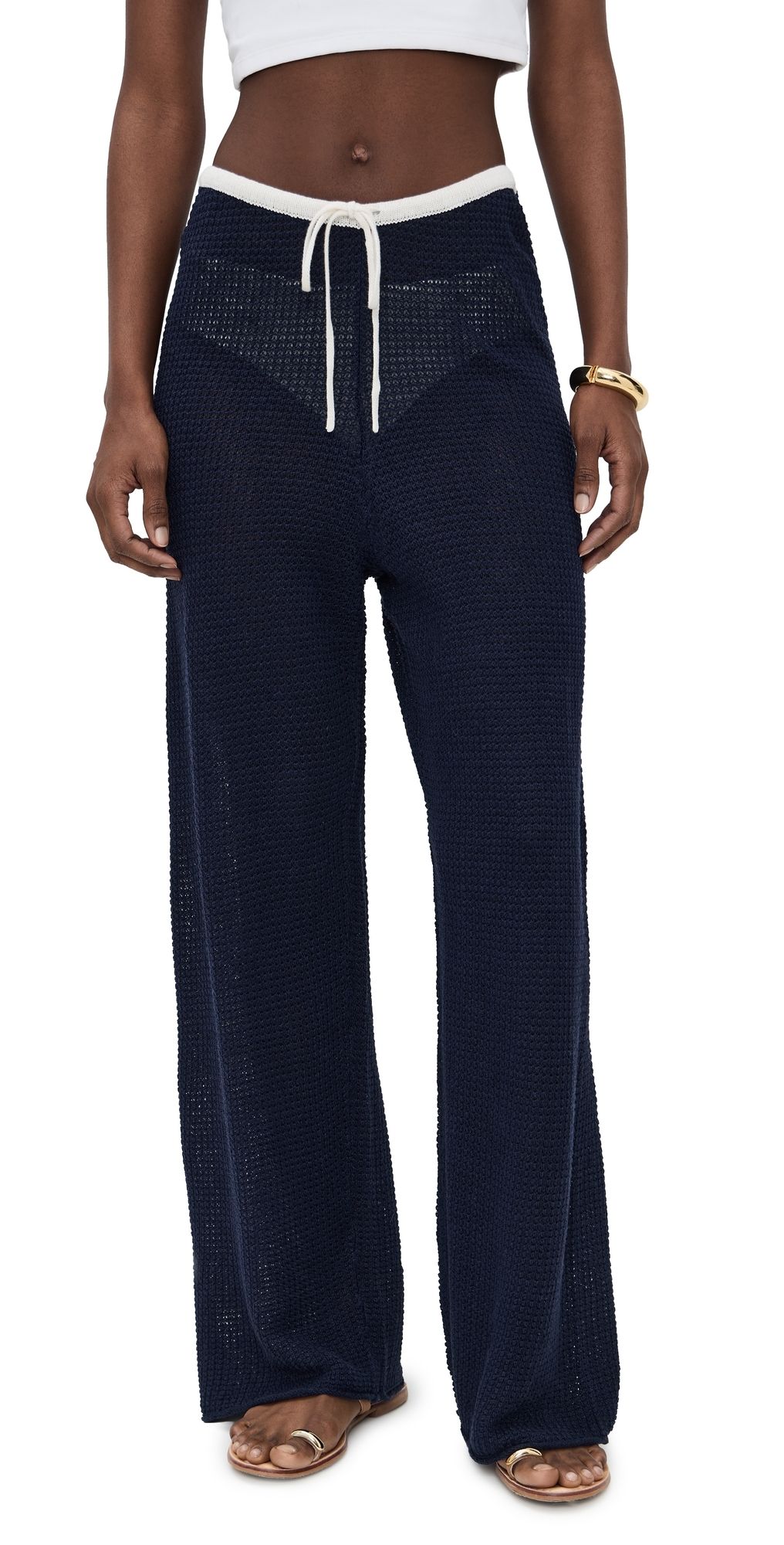 Onia Linen Knit Drawstring Pants Noir Navy/Egret S