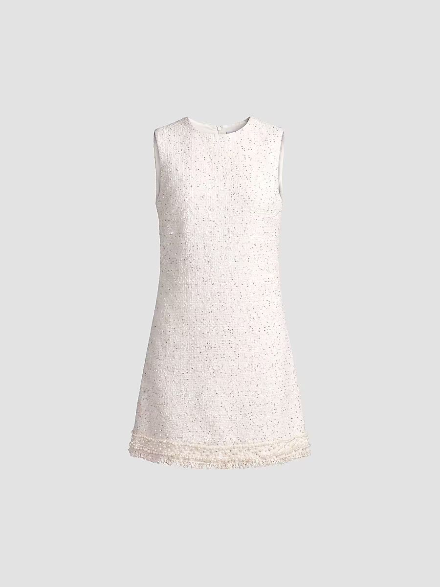 Women's Embellished Bouclé Mini Dress - Ivory - Size Large