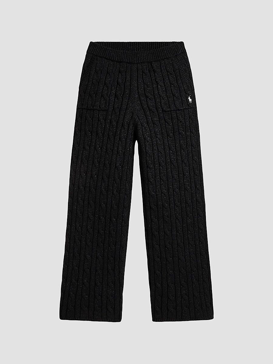 Polo Ralph Lauren Girl's Little Girl's & Girl's Metallic Cable-Knit Cotton Sweater Pants - Polo Black - Size 8