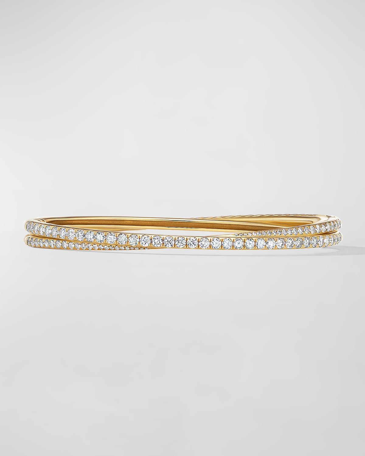 2-Row Pave Crossover Bracelet with Diamonds in 18K Gold