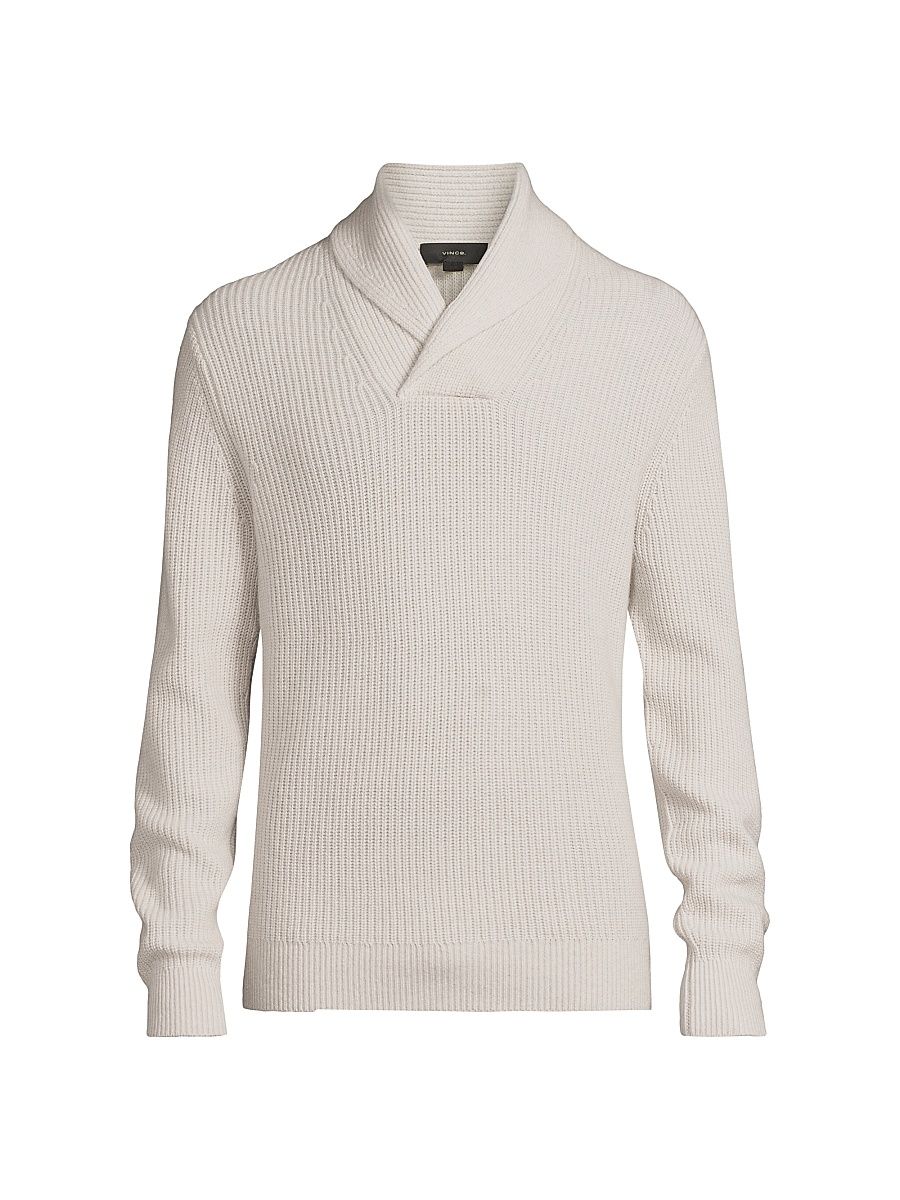 Men's Shaker Shawl Collar Wool-Cashmere Sweater - White - Size XL