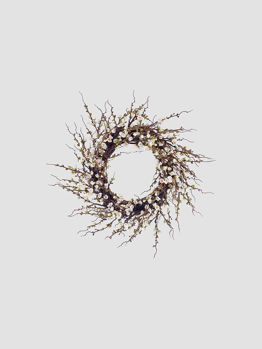 Peach Blossom Faux Wreath - White