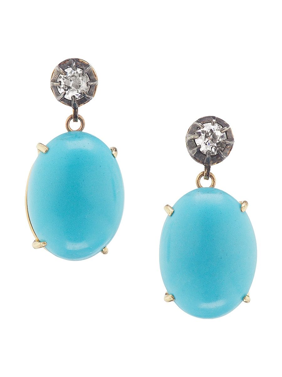 Women's 18K Yellow Gold, Turquoise & Diamond Drop Earrings - Turquoise