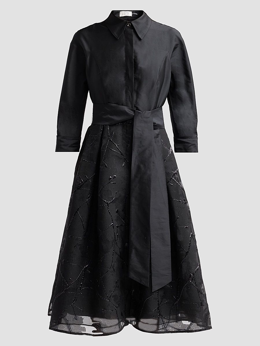Women's Taffeta Cocktail Midi Shirtdress - Black - Size 2