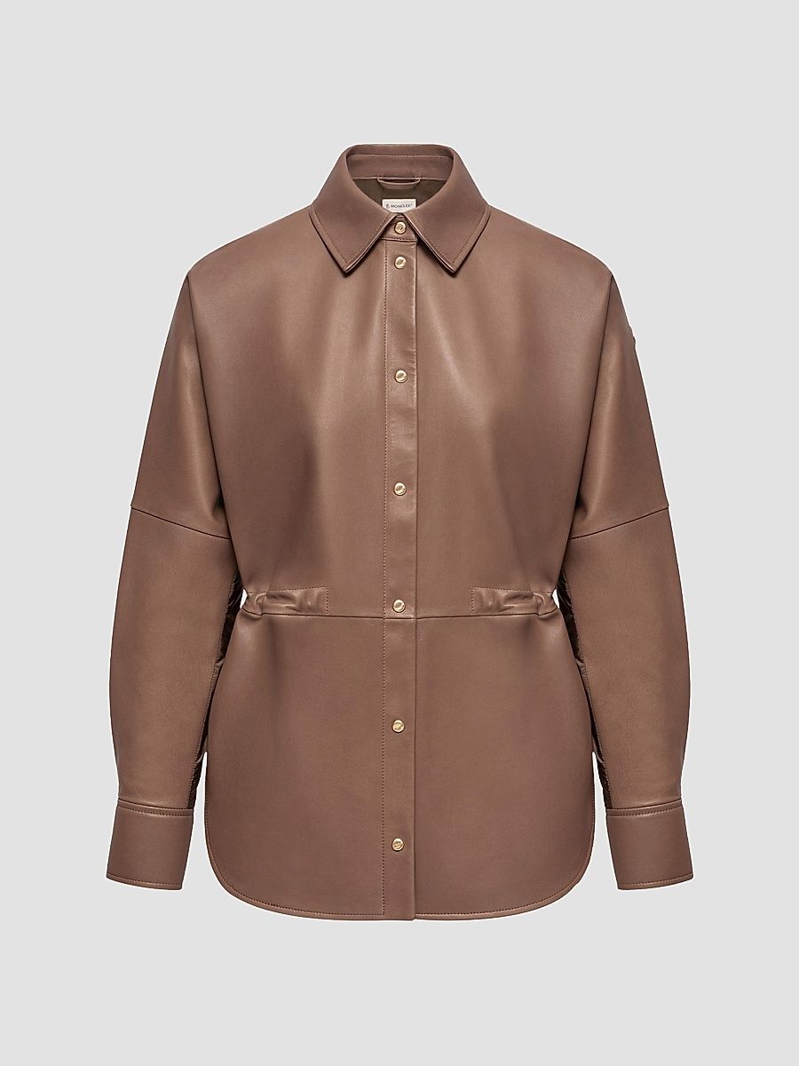 Women's Shacket in Leather - Brown - Size Large