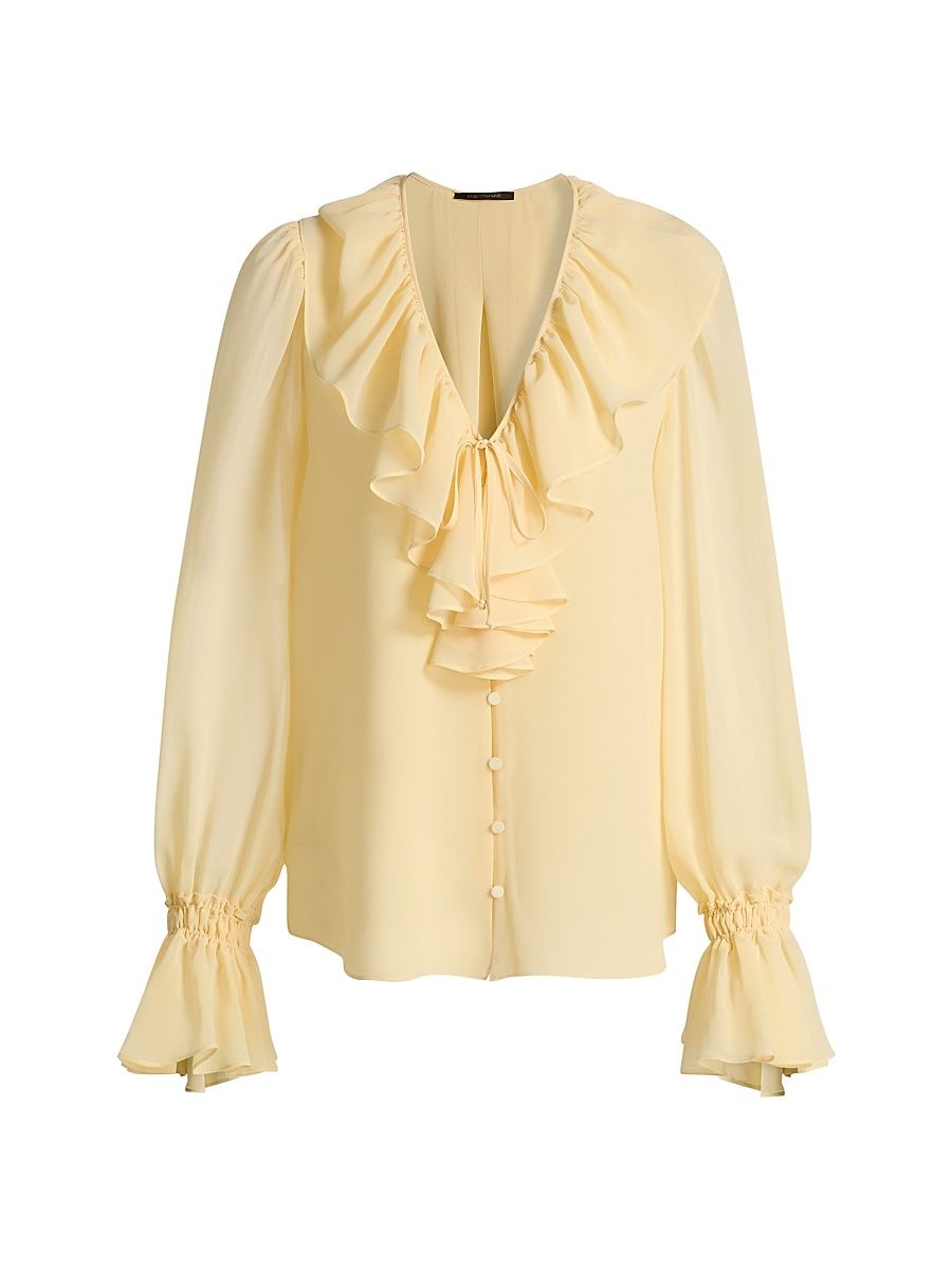 Women's Joslyn Ruffled Chiffon Blouse - Chamomile - Size XXL