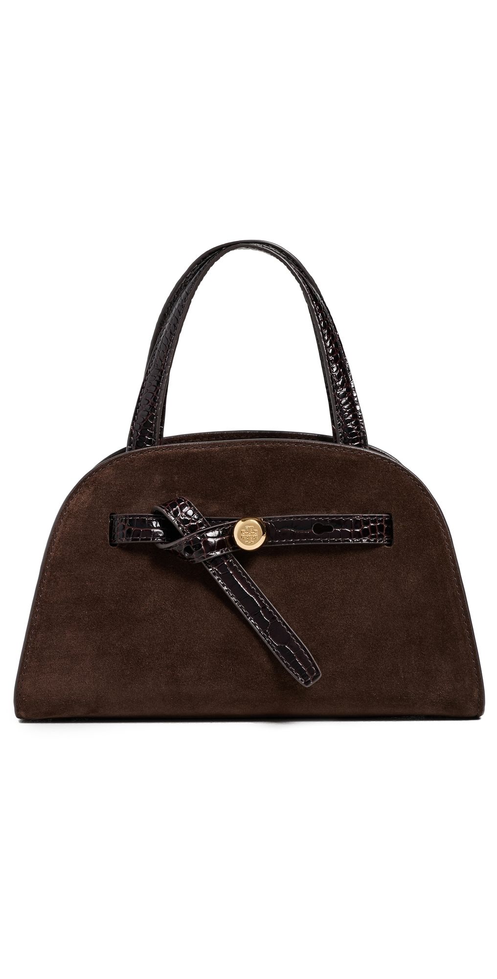 Tory Burch Romy Suede Small Bauletto Bag Dark Cocoa One Size
