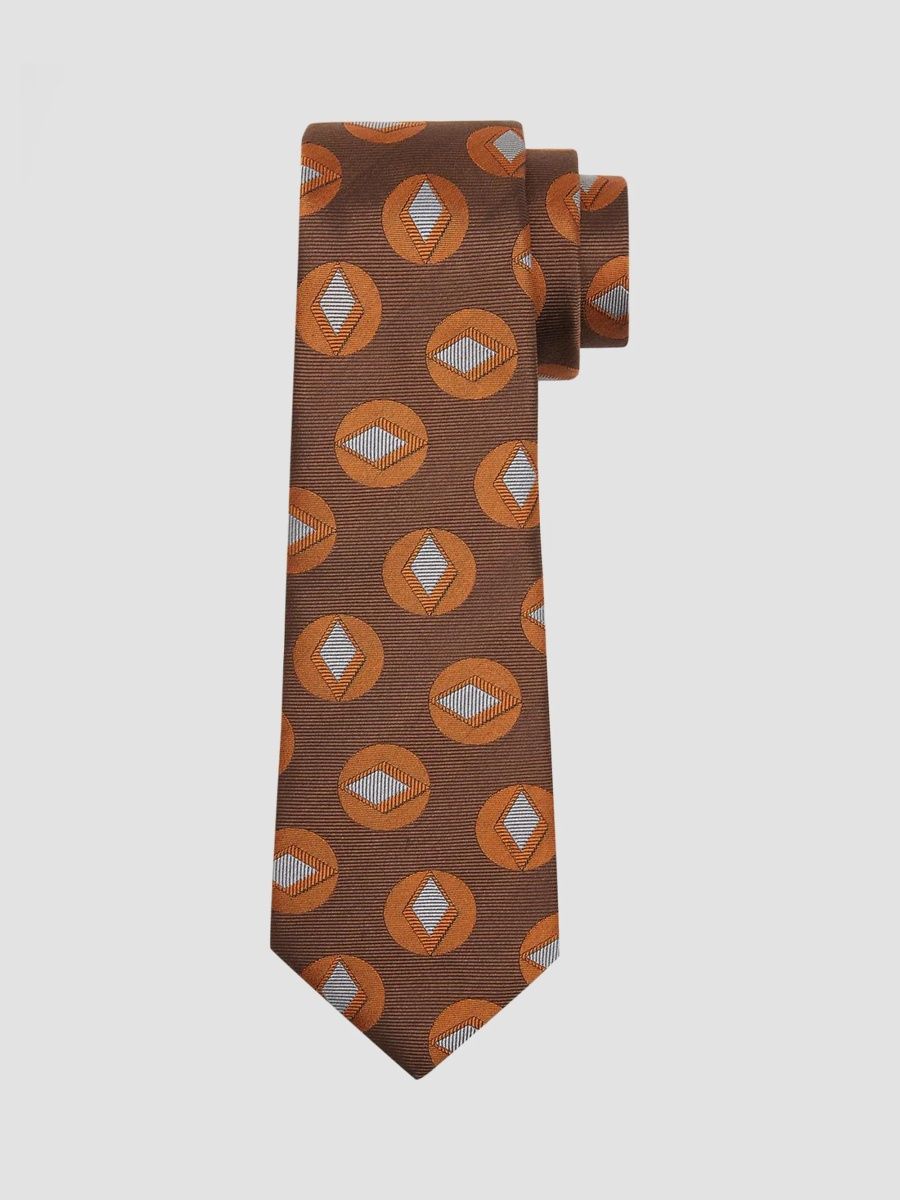 Giorgio Armani Men's Retro Circle Print Silk Tie - Fancy Brown