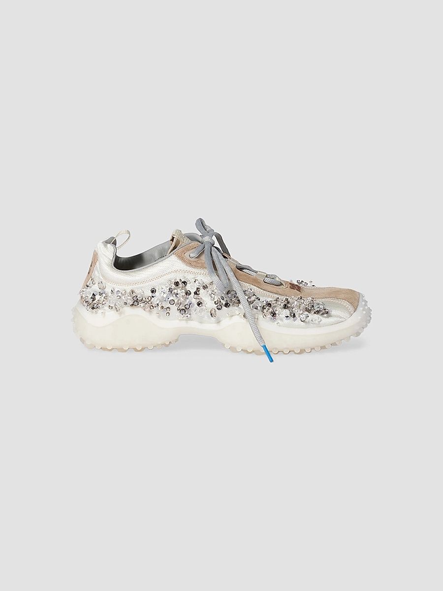 Miu Miu Women's Bubble Embroidered Technical Fabric and Suede Sneakers - Beige Khaki - Size 6