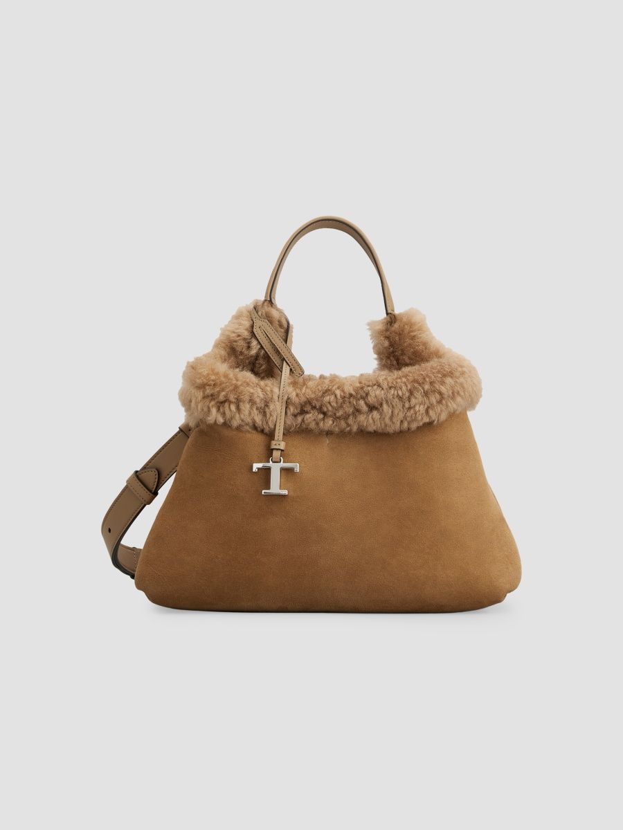Tod's Women's Apa Small Suede & Shearling Top Handle Bag - Cappuccino