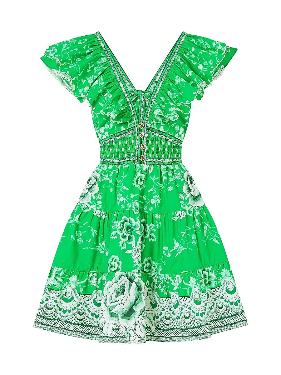 Women's Tiered Floral Cotton Minidress - Sacromonte Senorita - Size Small