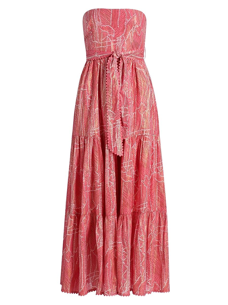 Women's Thelma Printed Cotton Strapless Tie-Waist Maxi Dress - Pink Akoya - Size XS
