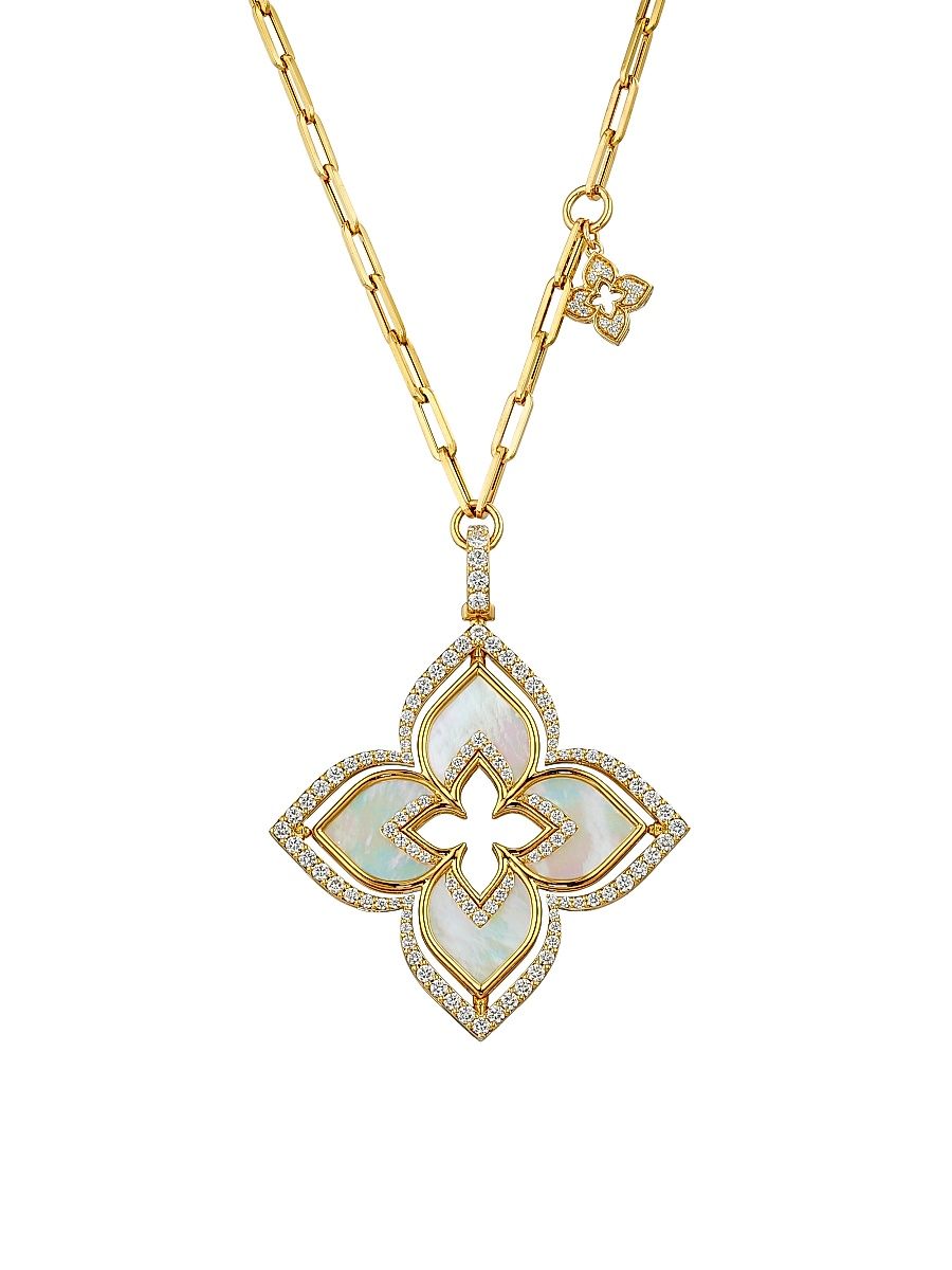 Women's Venetian Princess 18K Yellow Gold, Mother-Of-Pearl & 1.65 TCW Diamond Pirouette Flower Pendant Necklace - Yellow Gold