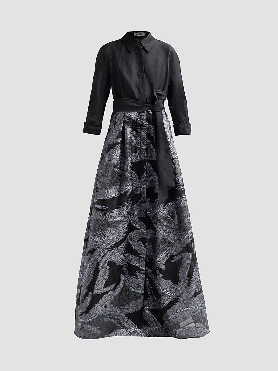 Women's Metallic Organza Taffeta Shirtwaist Gown - Black Pew - Size 18