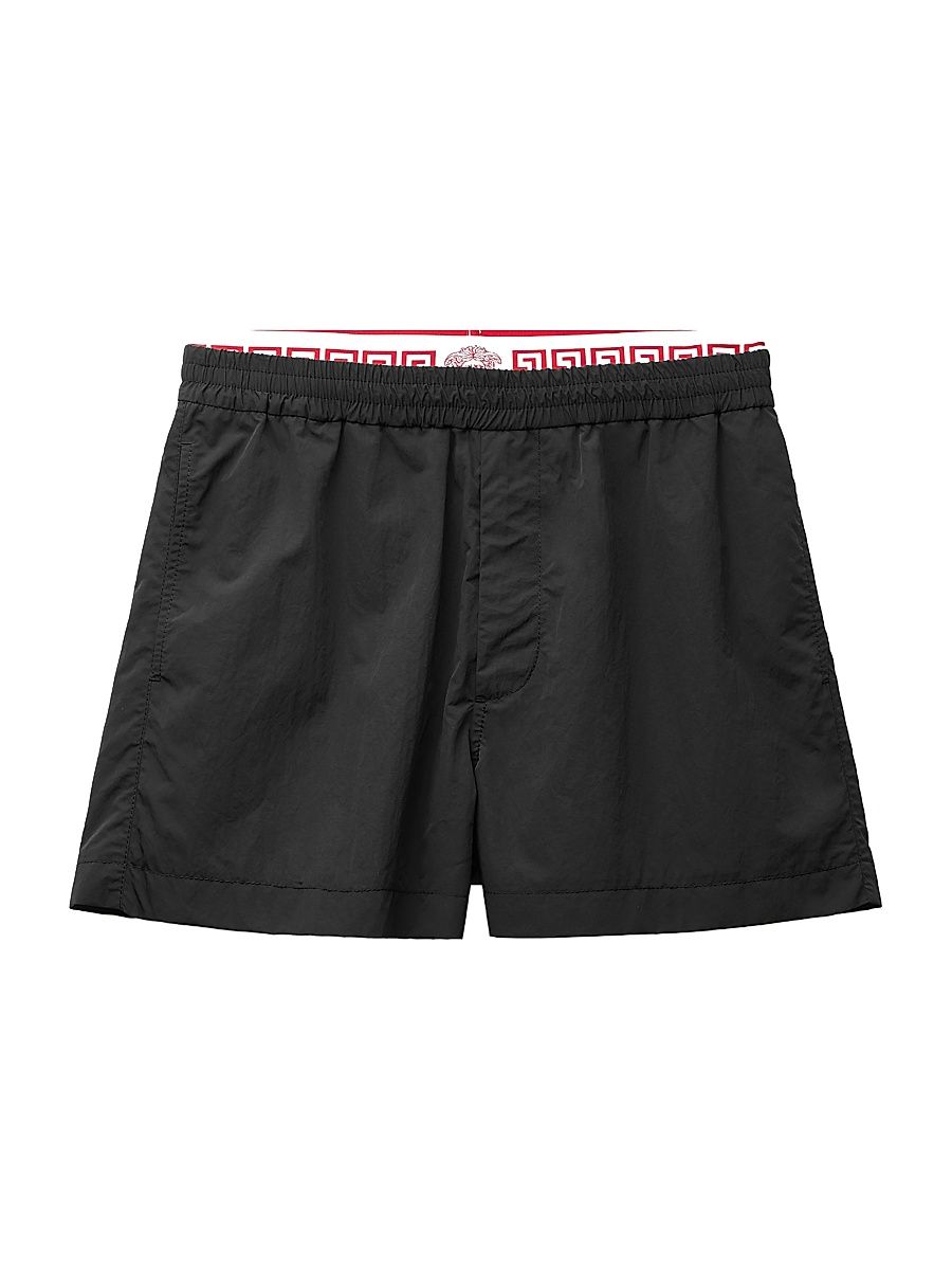 Men's Logo Band Wrinkle-Effect Shorts - Black - Size 40