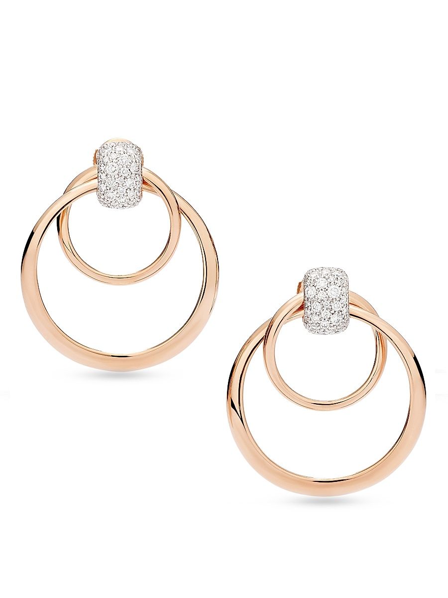 Women's Pomellato Together Two-Tone 18K Gold & 1.00 TCW Diamond Double Hoop Earrings - Rose Gold
