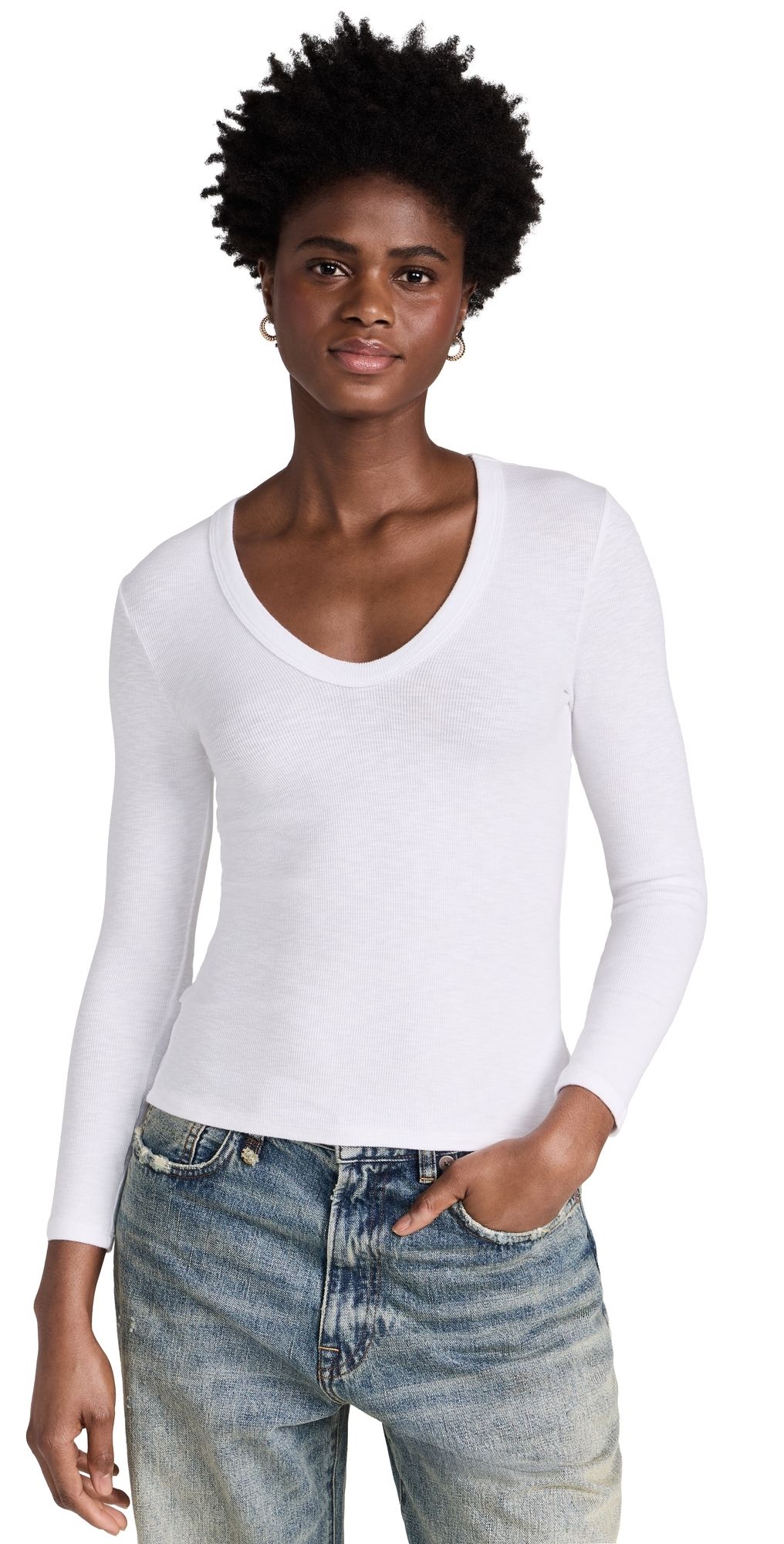 Enza Costa Textured Rib U Tee White M