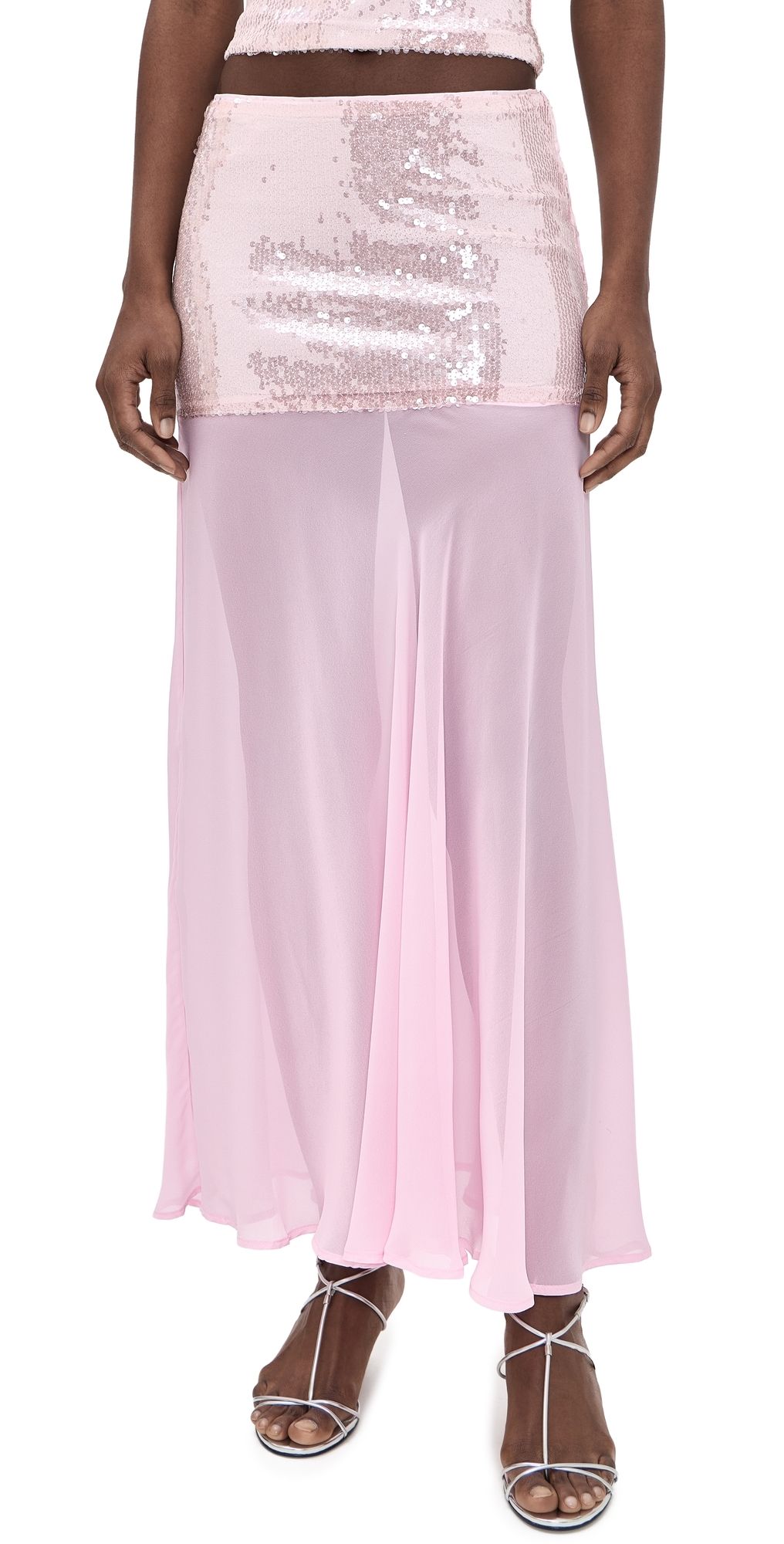 Runaway the Label Adeluna Sheer Bottom Maxi Skirt Light Pink S
