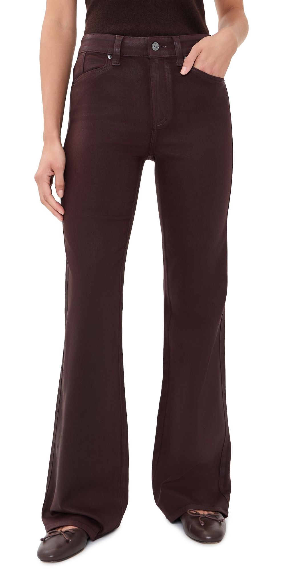 PAIGE Coated Sofia Flared Jeans Wild Mulberry Luxe Coating 27