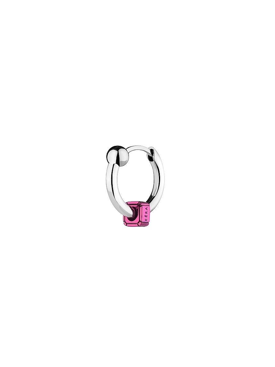 Women's Maga Circe Mini 18K White Gold Piercing Ball Single Earring - Fuchsia White Gold