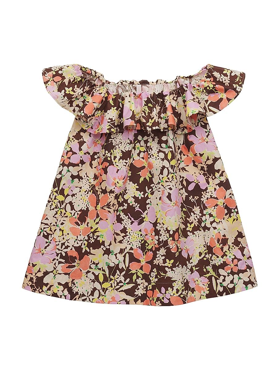 Little Girl's & Girl's Solstice Frill Dress - Chocolate Multi Floral - Size 12