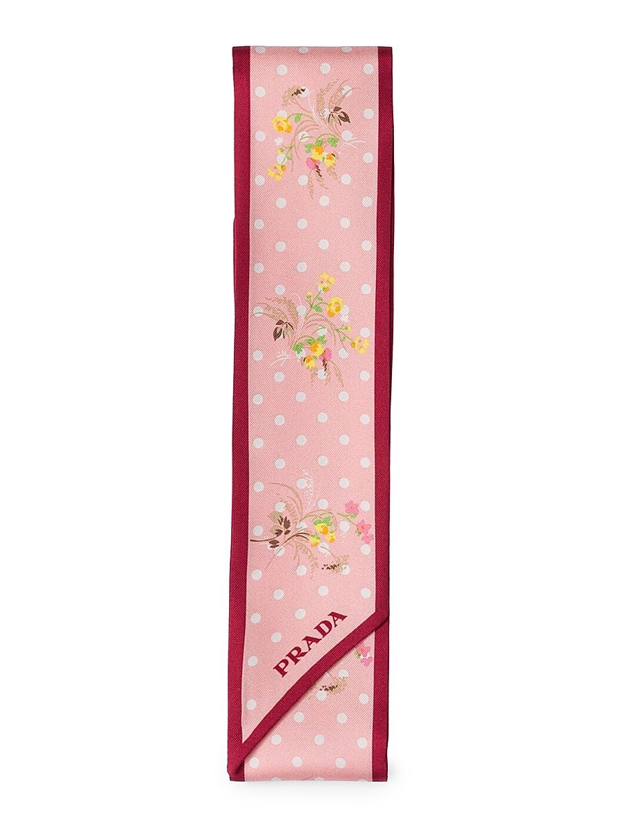 Women's Printed Silk Twill Skinny Scarf - Pink