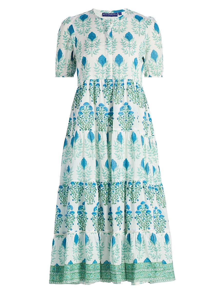 Women's Daphne Floral Cotton Midi-Dress - Blue - Size XL
