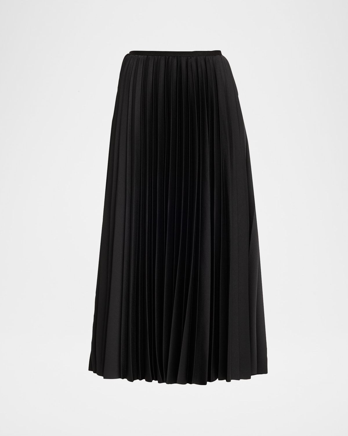 Pleated Crepe Satin Midi Skirt