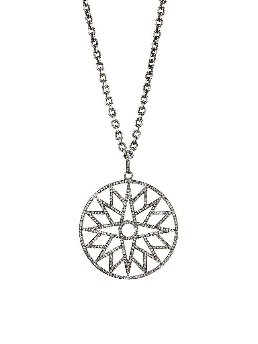 Women's Black Rhodium-Plated & Diamond Sunburst Pendant Long Necklace - Silver