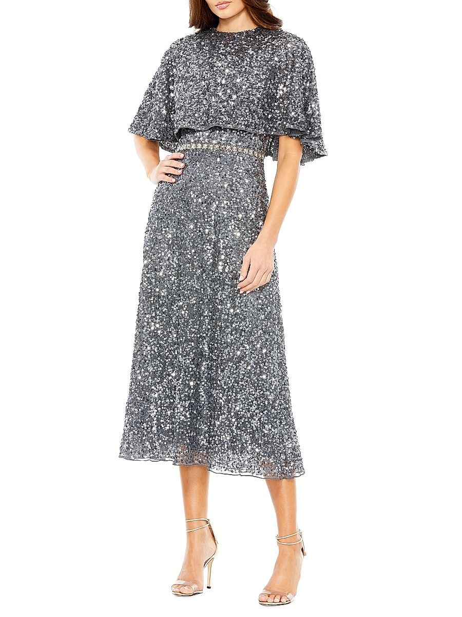 Women's Sequined Cape Midi-Dress - Charcoal - Size 24