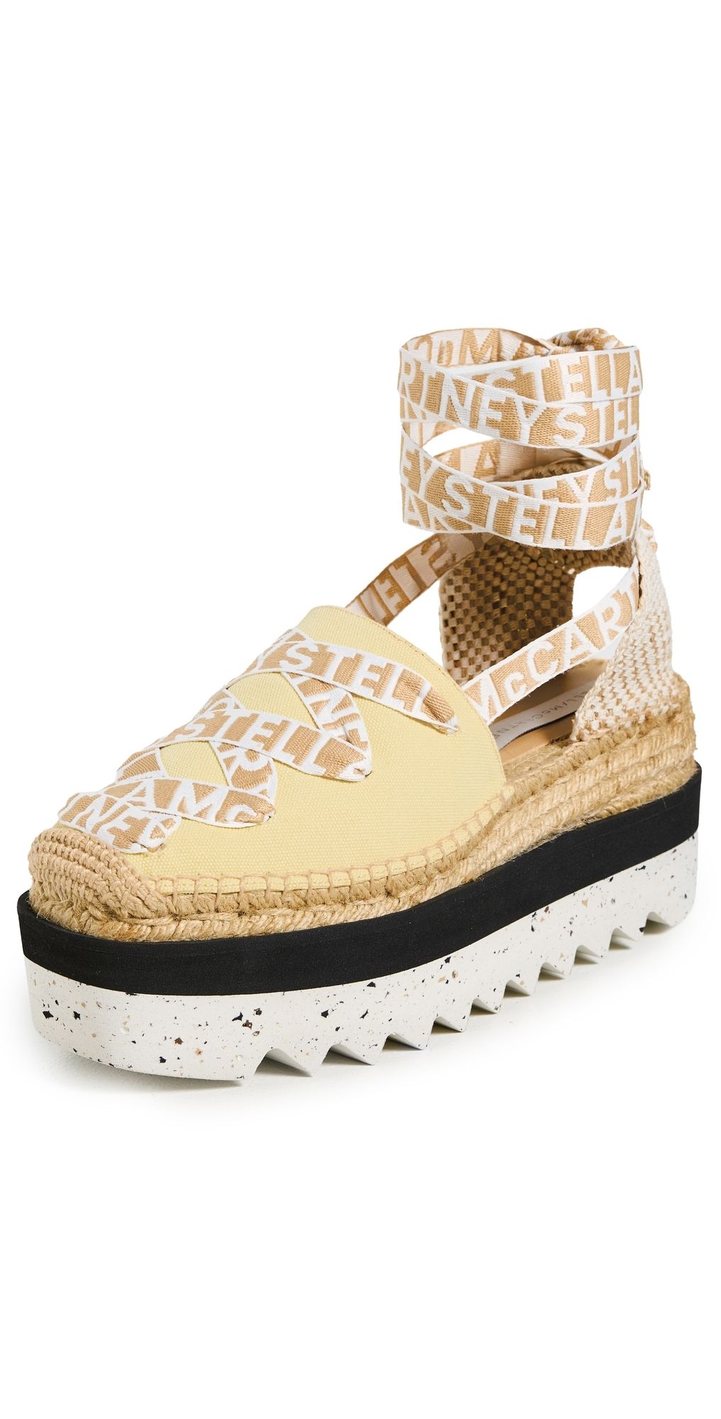 Stella McCartney Gaia Organic Canvas with Logo Ribbon Espadrilles Banana 37