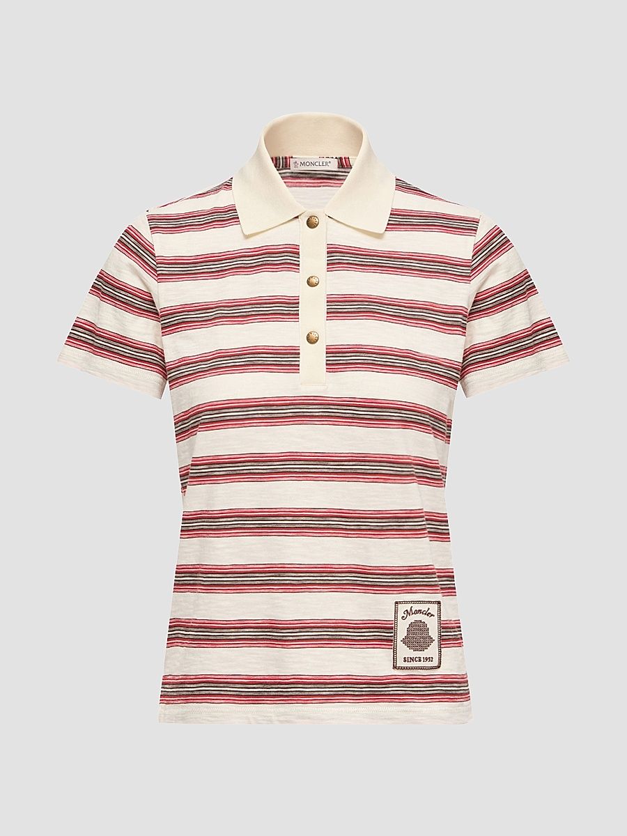 Women's Polo Shirt in Cotton with Stripes - White Red - Size Large
