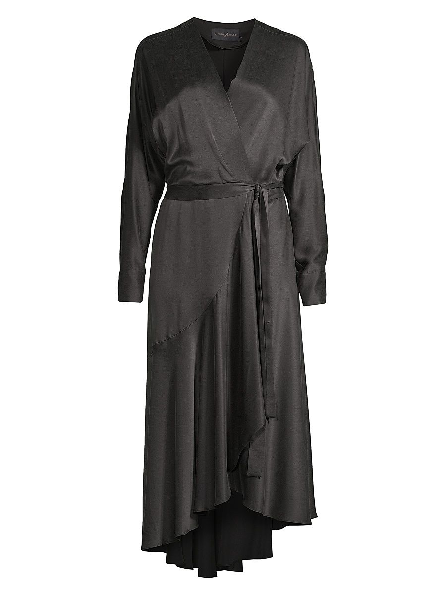 Women's Grace Silk Wrap Midi-Dress - Black - Size 8