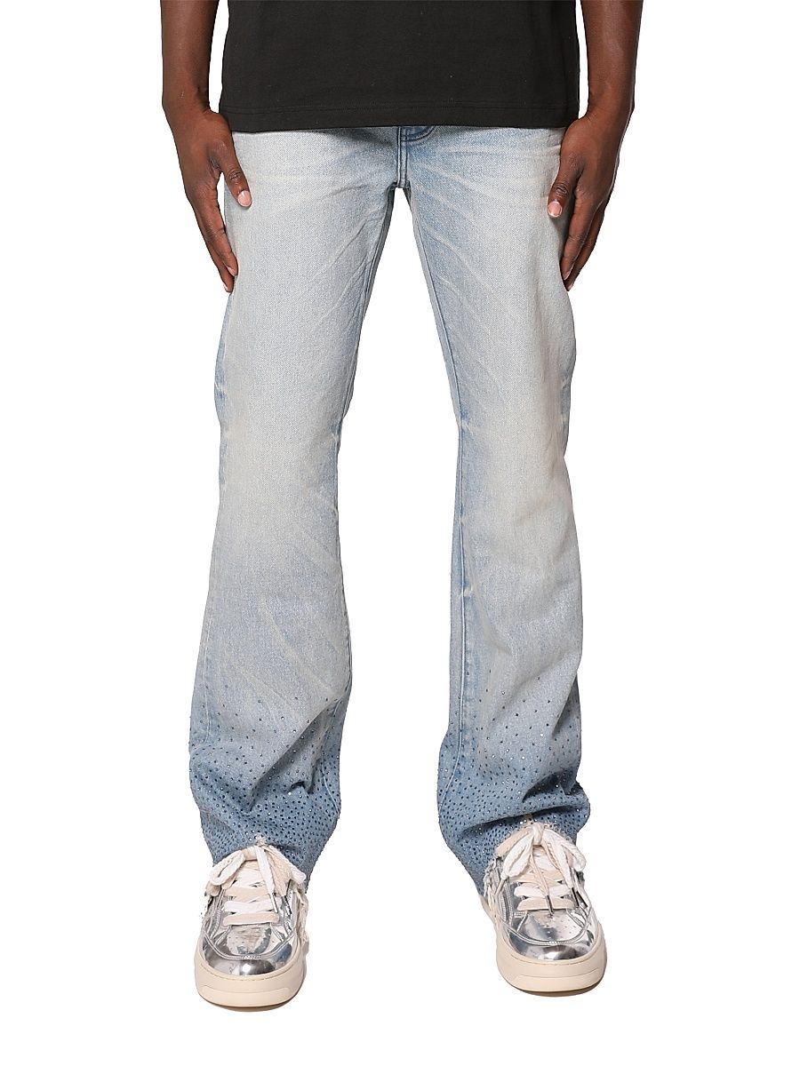 Men's Embellished Washed-Denim Bootcut Jeans - Light Indigo - Size 29