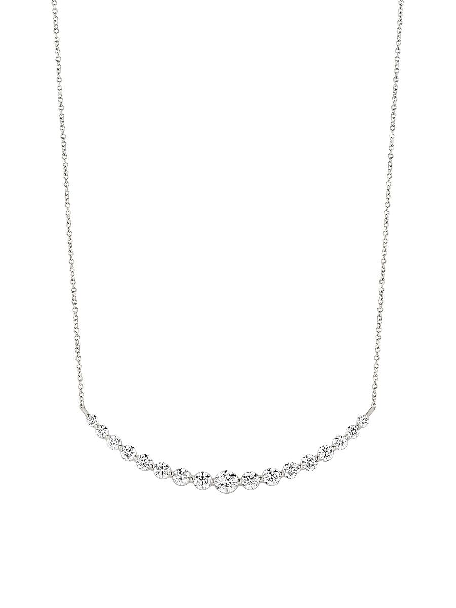 Women's 18K White Gold & 2.51 TCW Diamond Curved Bar Pendant Necklace - White Gold